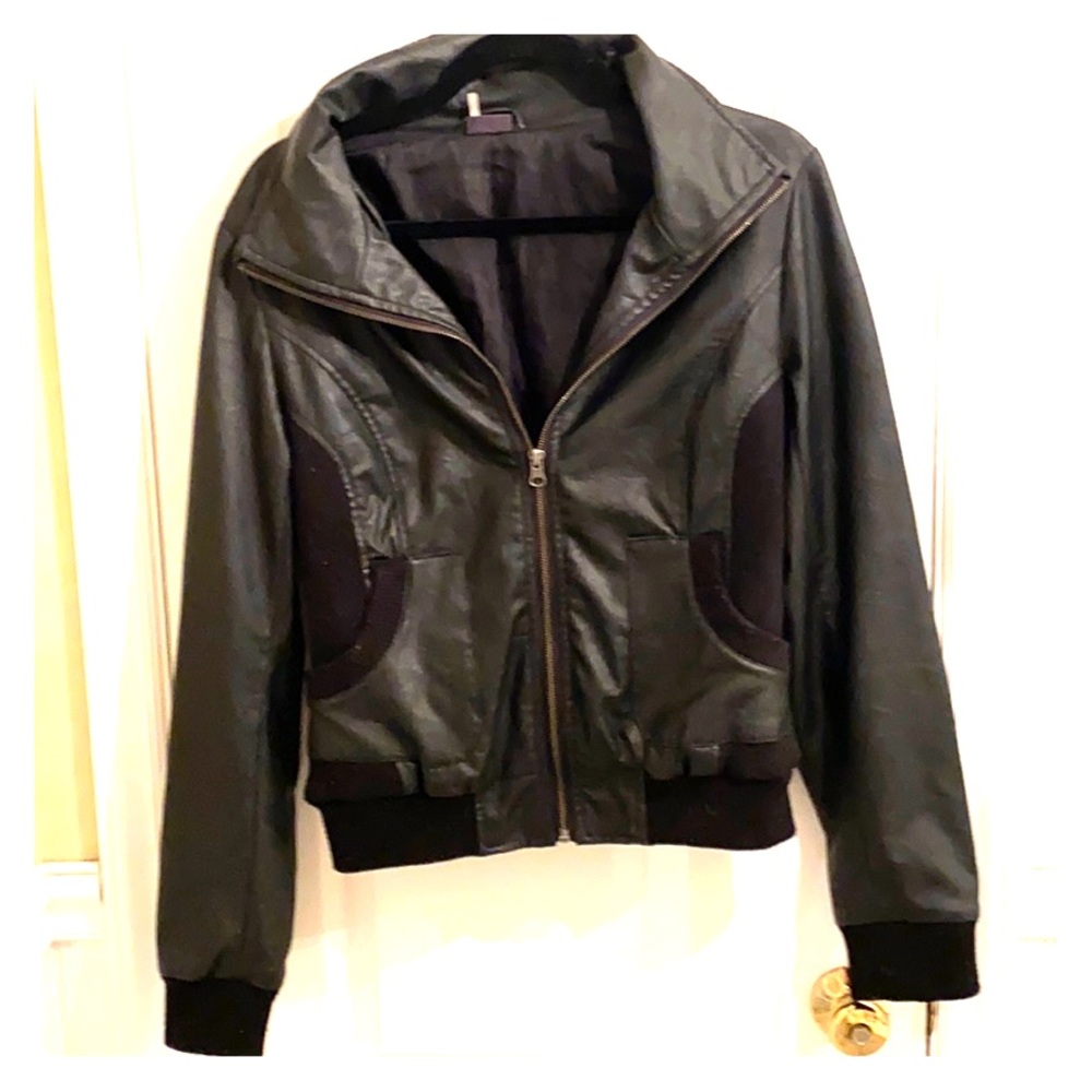 Faux leather, black bomber jacket. Size M.